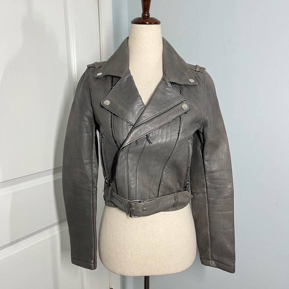 Maje 100% genuine leather motorcycle biker jacket size 36 - Picture 7 of 16